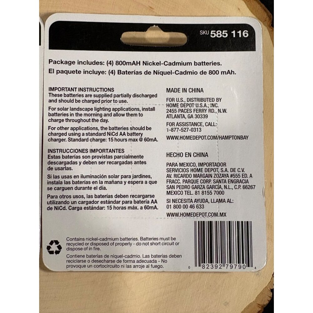Hampton Bay AA Solar Rechargeable Nickel-Cadmium Batteries 800mAh 2 Packs - Picture 5 of 7